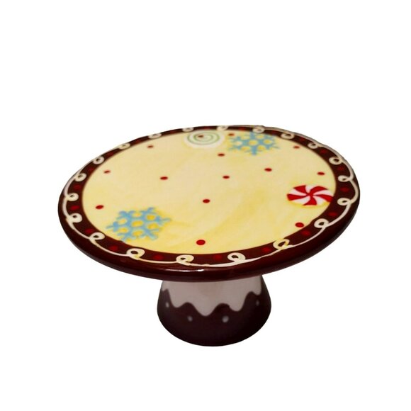 Hand-Painted Ceramic Cake Stand With Festive Design 8" Diameter Mambo Group - Picture 1 of 9